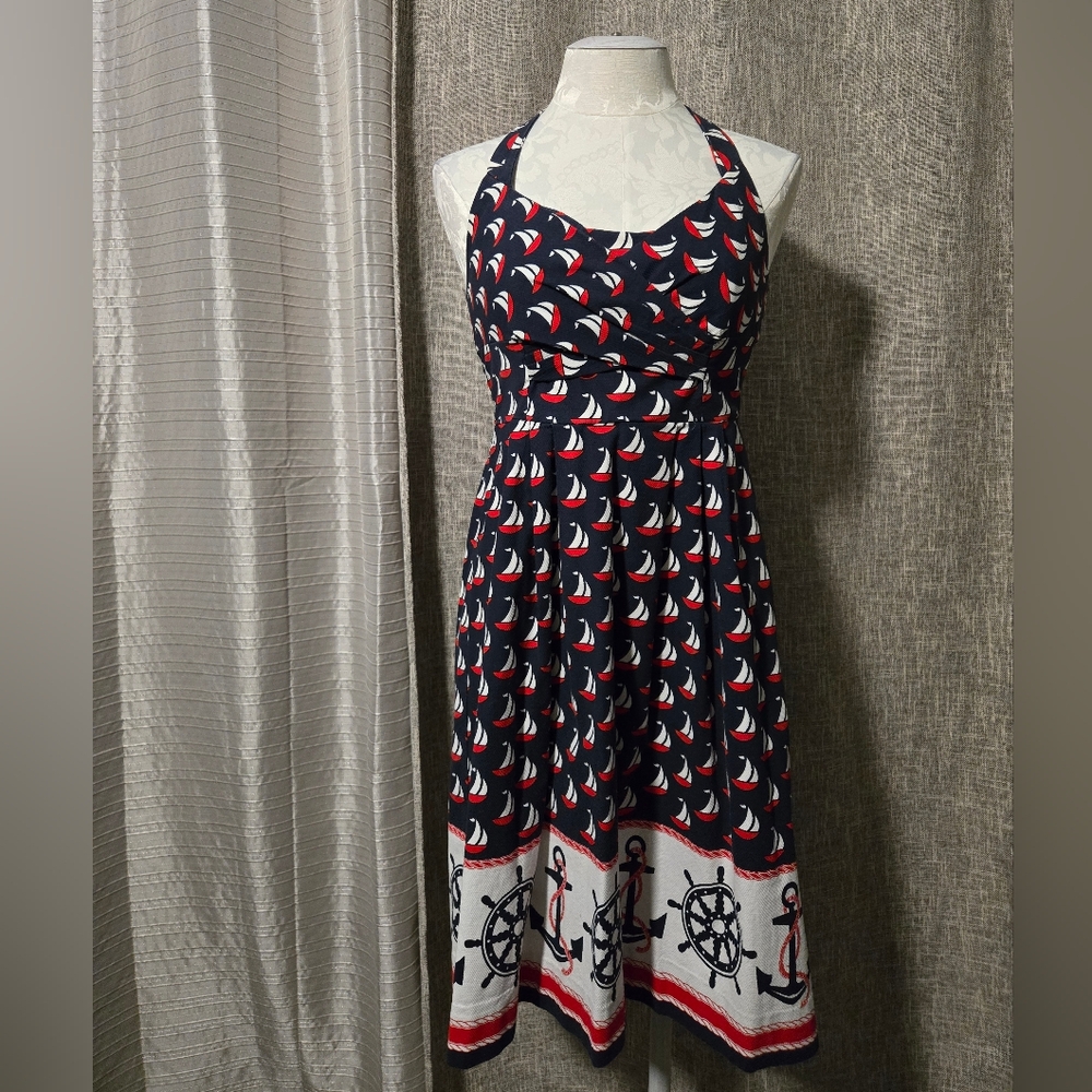 Anthropologie 9-H15 Stcl Nautical Print Halter Dress Size 2